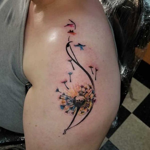 Dandelion tattoo on shoulder
