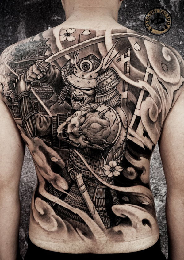 hình xăm chiến binh nhật bản samurai ở lưng