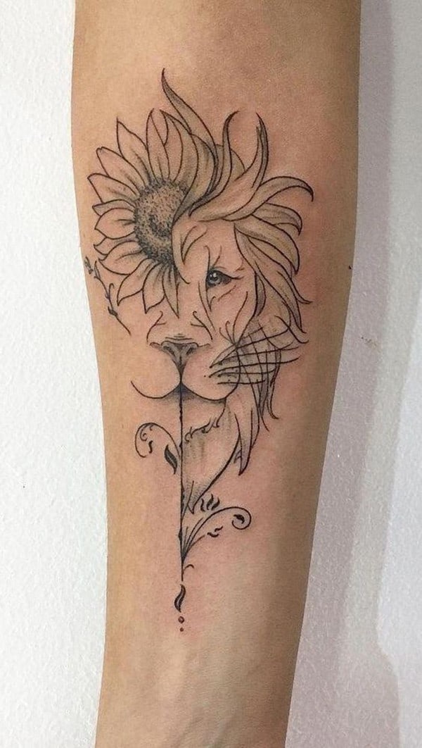 sunflower and lion tattoo
