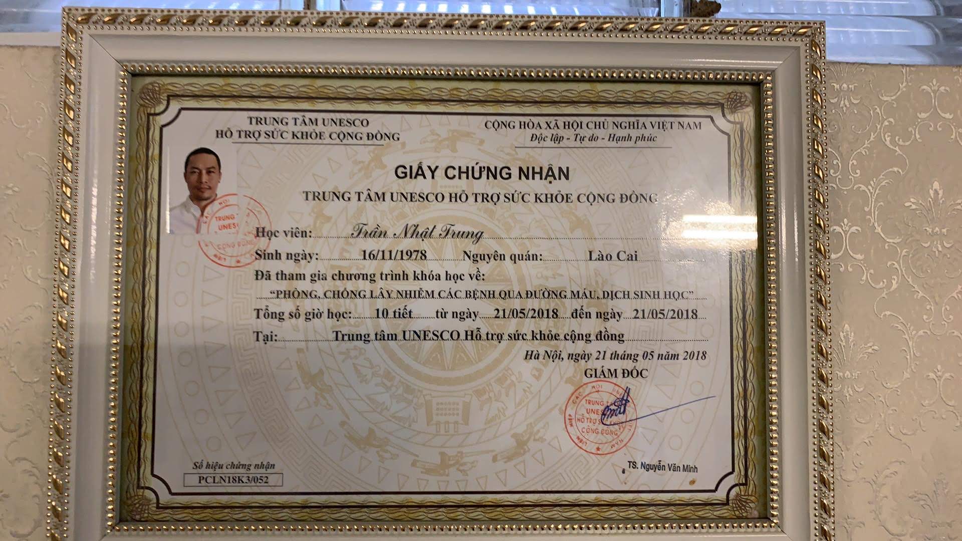 giấy chứng nhận phòng chống lây nhiễm đường máu