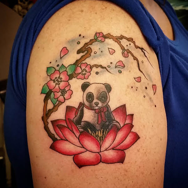 panda và hoa