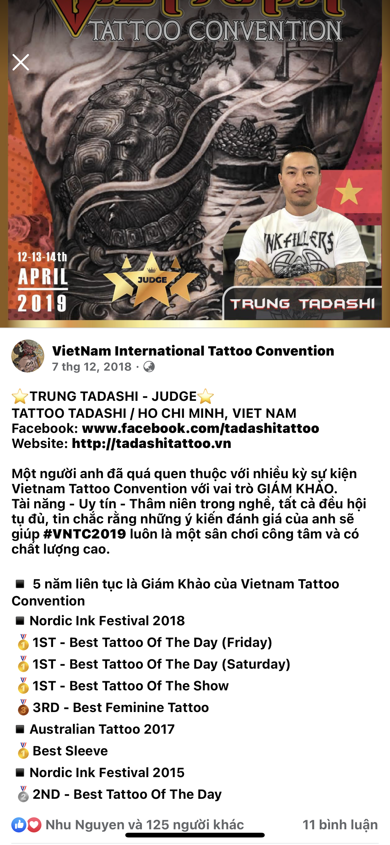 Nghệ sĩ Trung Tadashi làm Giám khảo Vietnam Tattoo Convention